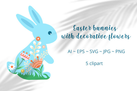 Easter Bunnies with Decorative Flowers Graphics and Illustrations Review