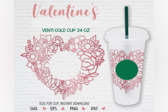 Heart Flowers, Venti Cold Cup 24 Oz